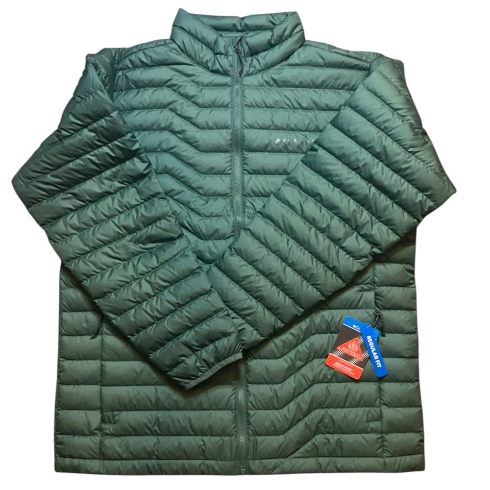 Columbia Men's Large Woodrose Crest Omni-Heat Down Jacket Zipper Pockets Green